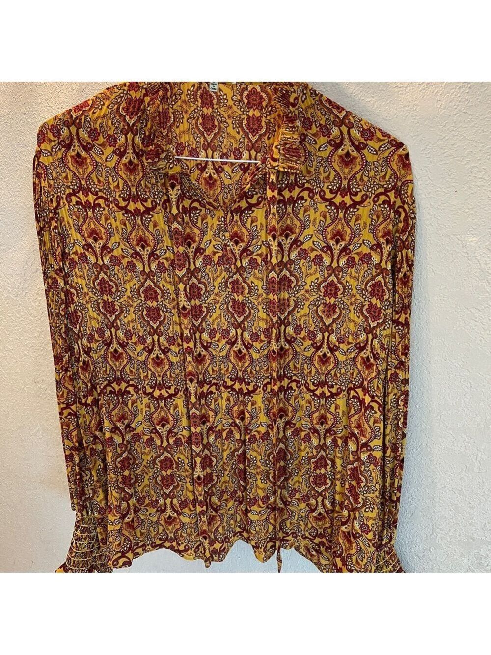 Max Studio red and Gold Pleated Long Sleeve Blouse